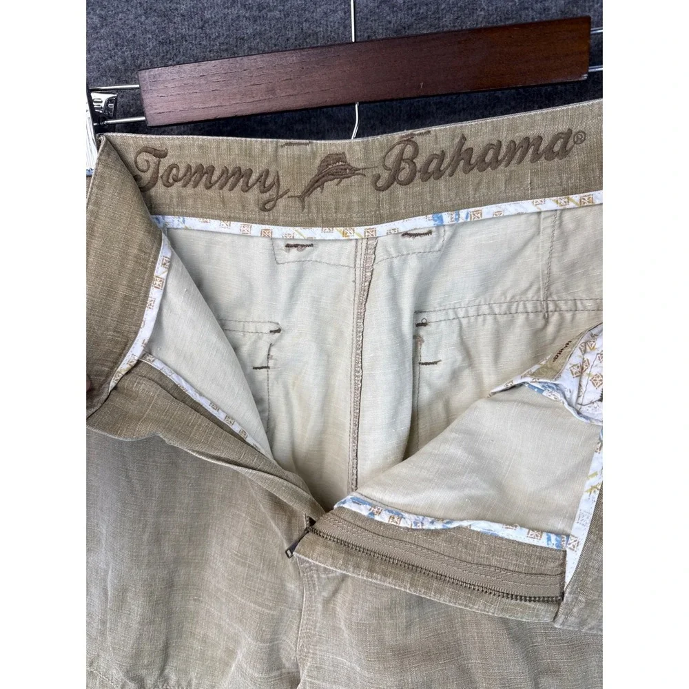 Tommy Bahama Mens 36 Linen‎ Silk Bermuda Shorts Tan Relaxed Summer Beach Bar EUC